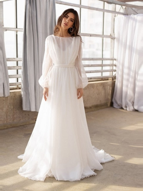 A-line Satin Wedding Dress with Pockets,Strapless Simple Wedding Gown, -  Wishingdress